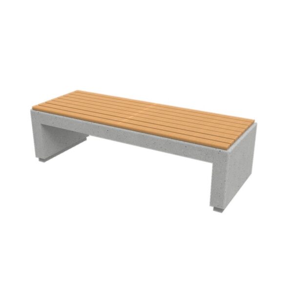 Banc en béton architectonique avec assise en bois.