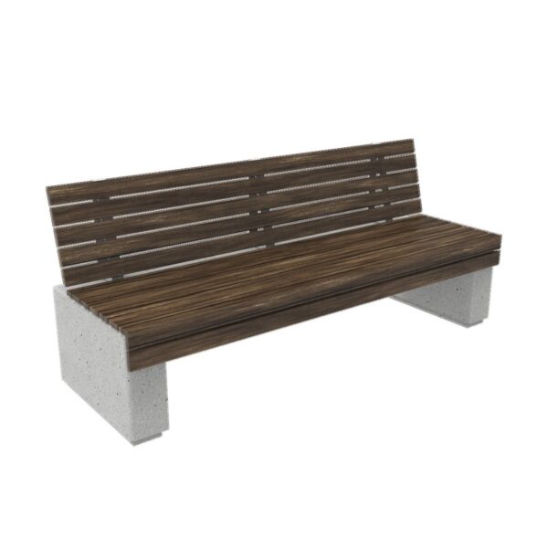 Banc en béton architectonique avec assise et dossier en bois.